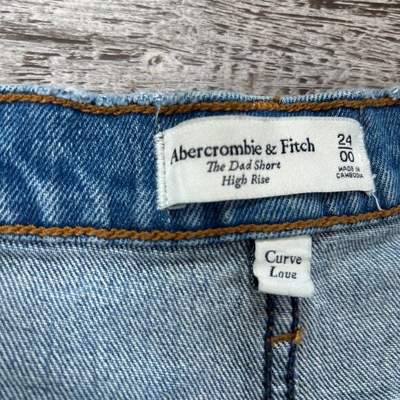 Abercrombie & Fitch Dad Shorts Blue Denim High Rise Frayed Hem Curve Love - Picture 6 of 6